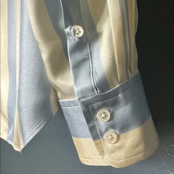 J. Crew collection silk ruffle blouse Blue and Cream - Picture 6 of 7